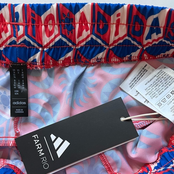 Adidas x FARM Rio Pacer Shorts, Color Bright Red / Signal Cyan, Size M, NWT - Picture 14 of 16